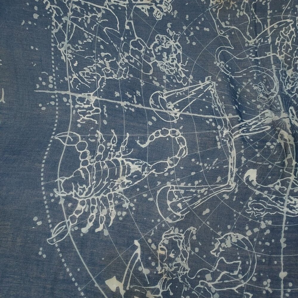 Scarf Large 50x56 Cobalt Blue Astrological Cotton Beach Wrap Zodiac Signs - Picture 11 of 15